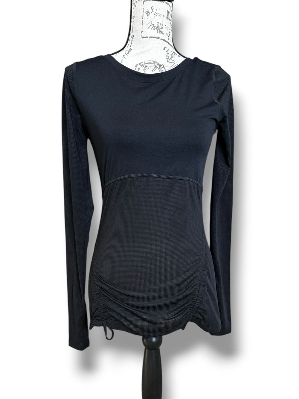 Fabletics Cashel Long Sleeve Scoop Back Activewear Top Ruched Waist Black XS
